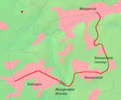 Strecke der Bahnstrecke Wuppertal-Oberbarmen–Solingen