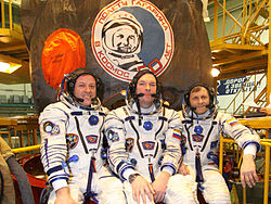 v.l.n.r.: Ronald Garan, Alexander Samokutajew und Andrei Borissenko