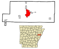 St. Francis County Arkansas Incorporated and Unincorporated areas Forrest City Highlighted.svg