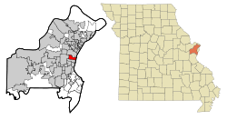 St. Louis County Missouri Incorporated and Unincorporated areas Clayton Highlighted.svg