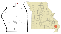 Stoddard County Missouri Incorporated and Unincorporated areas Advance Highlighted.svg