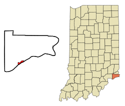 Switzerland County Indiana Incorporated and Unincorporated areas Vevay Highlighted.svg