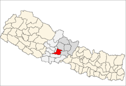 Lage des Distriktes Syangja (rot) in Nepal, die Verwaltungszone Gandaki ist dunkelgrau markiert.