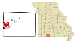 Taney County Missouri Incorporated and Unincorporated areas Branson Highlighted.svg