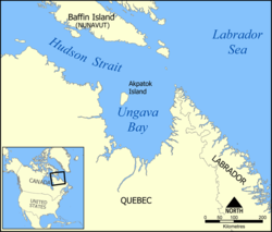 Karte der Ungava Bay mit Akpatok