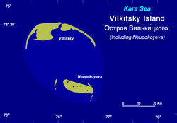 Karte der Wilkizki-Insel und der benachbarten Neupokojew-Insel