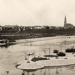 Frühere Fläche des Wasserparks als Überschwemmungsgebiet der Donau in Wien Floridsdorf, um 1920