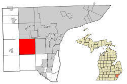 Wayne County Michigan Incorporated and Unincorporated areas Romulus highlighted.svg