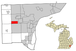 Wayne County Michigan Incorporated and Unincorporated areas Wayne highlighted.svg