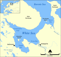 Karte des Weißen Meeres mit Lage der Morschowez-Insel