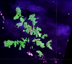 NASA-Bild der Hermite-Inseln (Süden)und Wollaston-Inseln (Norden)