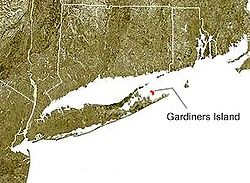 Lage von Gardiners Island östlich von Long Island