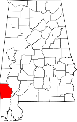 Karte von Washington County innerhalb von Alabama