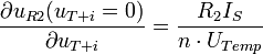 \frac{\partial u_{R2}(u_{T+i}=0)}{\partial u_{T+i}} = \frac{R_2 I_S}{n \cdot U_{Temp}}