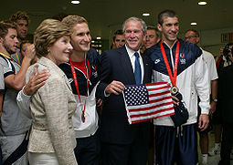 Bushes with Michael Phelps and Larsen Jensen.jpg