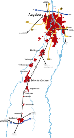 Strecke der Bahnstrecke Augsburg–Buchloe