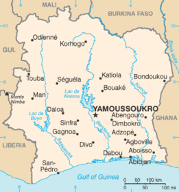 Landkarte der Elfenbeinküste mit Kossou-Stausee