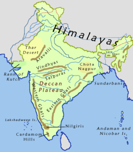 Die Nilgiris auf der Karte des indischen Subkontinents.