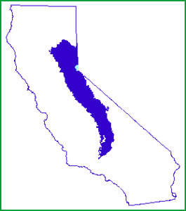 Lage der Sierra Nevada innerhalb Kaliforniens