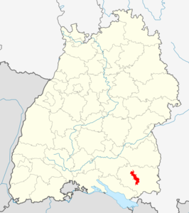Lage des Altdorfer Walds im Regierungsbezirk Tübingenim Südostteil von Baden-Württemberg