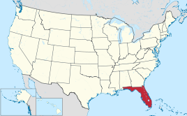 Karte der USA, Florida hervorgehoben