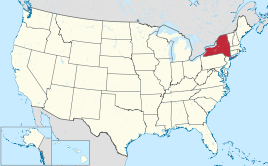 Karte der USA, New York hervorgehoben