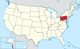 Karte der USA, Pennsylvania hervorgehoben