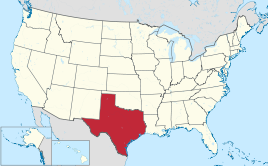 Karte der USA, Texas hervorgehoben