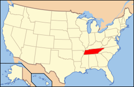 Karte der USA, Tennessee hervorgehoben