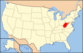 Karte der USA, West Virginia hervorgehoben