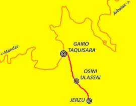 Strecke der Bahnstrecke Gairo Taquisara–Jerzu