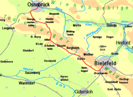 Strecke der Bahnstrecke Osnabrück–Bielefeld