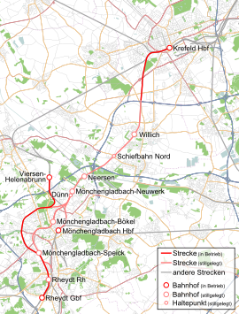 Strecke der Bahnstrecke Krefeld–Rheydt