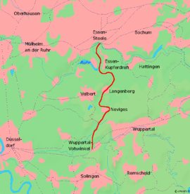 Strecke der Bahnstrecke Wuppertal-Vohwinkel–Essen-Überruhr