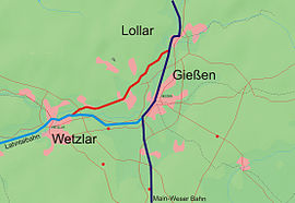 Strecke der Bahnstrecke Lollar–Wetzlar