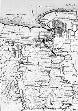 Karte von 1849, nord-westlich am Bogen des Saramacca Groningen