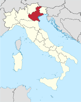 Karte Italiens, Venetien hervorgehoben