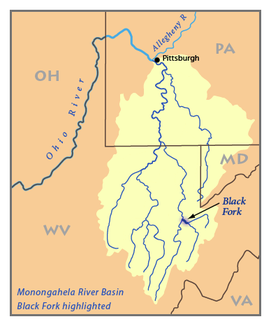 Einzugsgebiet des Monongahela Rivers mit dem Black Fork.