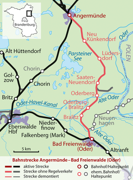 Strecke der Bahnstrecke Angermünde–Bad Freienwalde