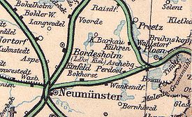 Karte der Strecke Neumünster–Ascheberg (um 1908)