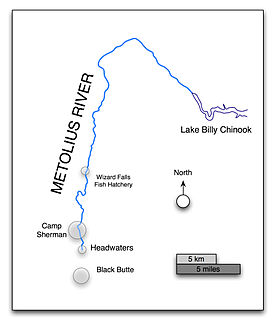 Karte des Verlaufs des Metolius River