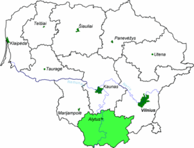 Landkarte Litauens – Distrikt Alytus hervorgehoben