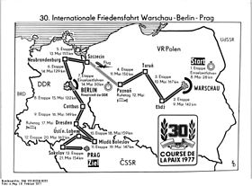 Karte 30. Internationale Friedensfahrt 1977Warschau-Berlin-Prag