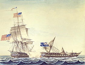 Die USS Constitution bekämpft die HMS Java