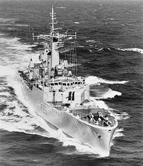 Die HMS Plymouth kurz vor dem Falklandkrieg