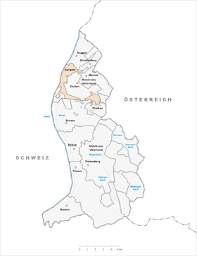 Lage der Gemeinde Gamprin  im Fürstentum Liechtenstein (anklickbare Karte)
