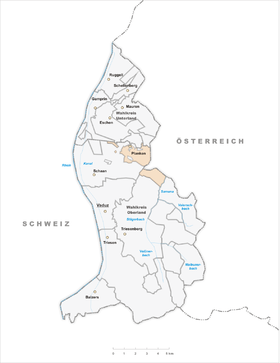Lage der Gemeinde Planken  im Fürstentum Liechtenstein (anklickbare Karte)