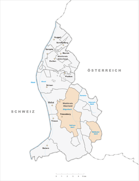 Lage der Gemeinde Triesenberg  im Fürstentum Liechtenstein (anklickbare Karte)
