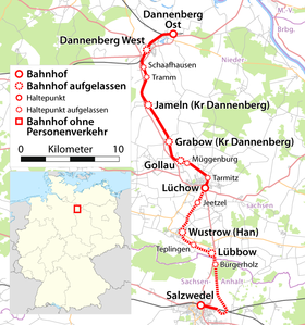 Strecke der Bahnstrecke Salzwedel–Dannenberg