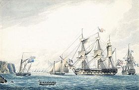 Die Argo als Flaggschiff des Admirals Earl of St. Vincent auf der Station Gibraltar 1799